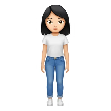 girl ,tan skin, black hair with white long t-shirt and wearing in blue jeans sticker