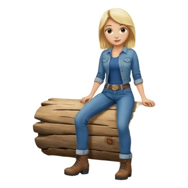 Naked blonde straddling on a wood log sticker