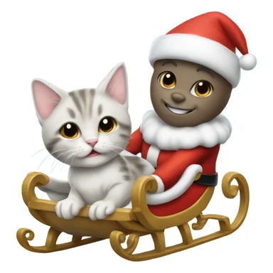 Oyster colored kitten pulling Santa on his sleigh sticker