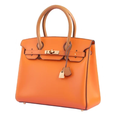 single dice, 3D, brown camel leather texture, Hermès orange edge piping, luxury style, no text sticker