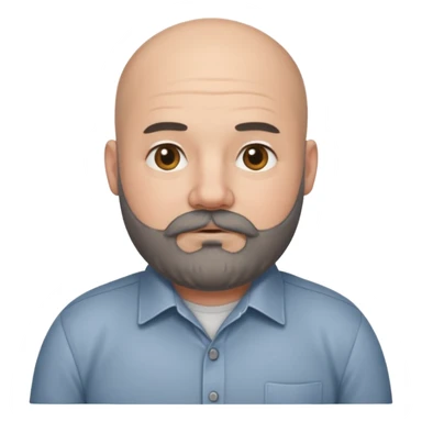 Bald chubby professional man with bushy black and grey beard, wearing a button down shirt sticker
