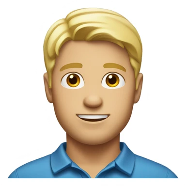 Blond man with a polo shirt and a middle part sticker