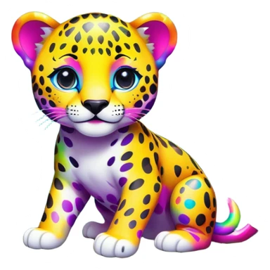 A rainbow colored jaguar cub in a colorful forest inspired by Lisa Frank artwork from the 1990s sticker