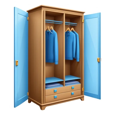Icon for Furniture Design: a blueprint of a wardrobe without clothing inside, featuring a 3D installation with dimensions and a ruler or measuring tape. The icon should represent the detailed design and measurement process in furniture creation. Transparent background. sticker