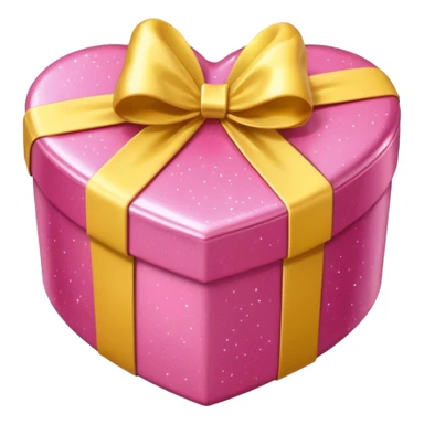 Cute kawaii sparkly shiny glossy romantic aesthetic Heart-shaped pink gift box present with yellow wrapping sticker
