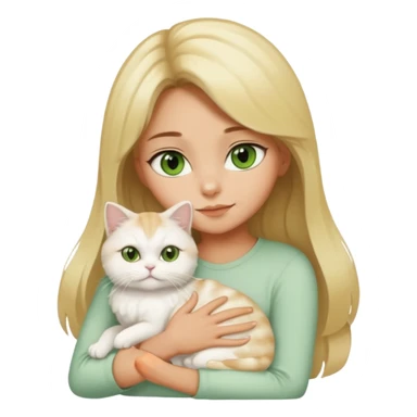 Girl with a yellowish brown complexion and blonde balayage hugging a white Persian cat with green eyes sticker