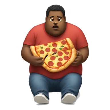 obese man eating pizza  sticker
