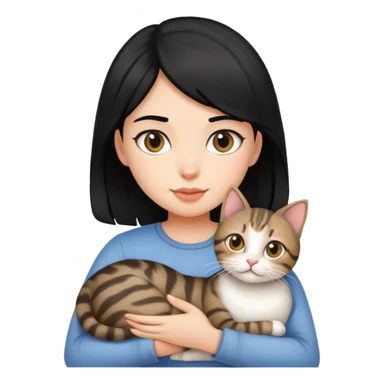 Black hair girl holding a tabby cat sticker