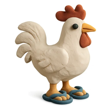 claymation style white rooster wearing flip-flops sticker