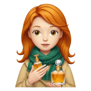 Ginger girl , cute, perfume in her hand, in autumn  sticker