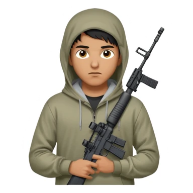 
Fais moi un jeune taliban qui ressemble qui tient une AR15 avec un hoodie a capuche, capuché, avec la cagoule nike therma fit hood sticker