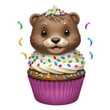 Otter eating a confetti cupcake sticker