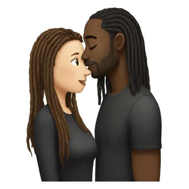 Fair skinned woman with brown straight hair kissing black man with dreads sticker