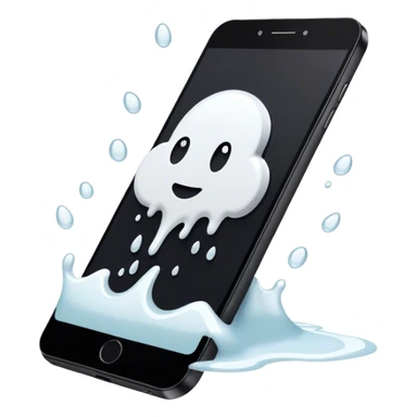 a black phone screen with some white liquid spilt on it sticker