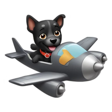 Cute black happy dog flying on a airplane sticker