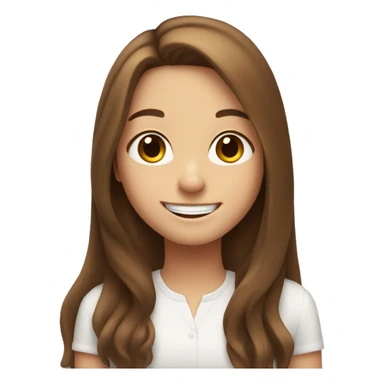 White cute girl with long brown hair smiles sticker