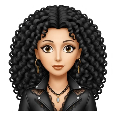 realistic cinematic singer Cher in a typical naked attractive outfit with leather and lace, huge curly hair like in the video If I Could Turn Back Time sticker