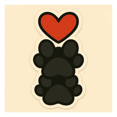 Make it cartoonish stickers: Stack the two black puppy paws vertically, keep the heart and original style sticker