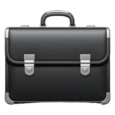 luxury briefcase emoji, matte black metal texture, clean sharp geometry, subtle reflections, minimalist futuristic 3D style, isolated on white sticker