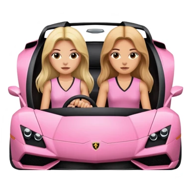 Make car far away so I can see full car Car facing forward in sports car. Make hair long  two girls in car far away Front of car sitting in the seats. Make it a pink sports car. They are two baddies make it a Lamborghini pink car  sticker