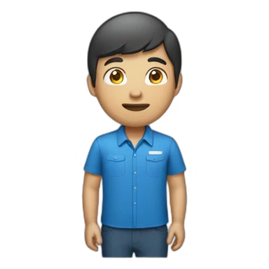 indonesian employee wearing blue shirt and blue helmet sticker