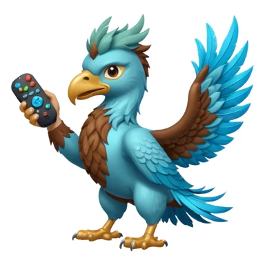 Solid color aqua blue mythical Griffin holding a gaming remote and brown leather American football sticker