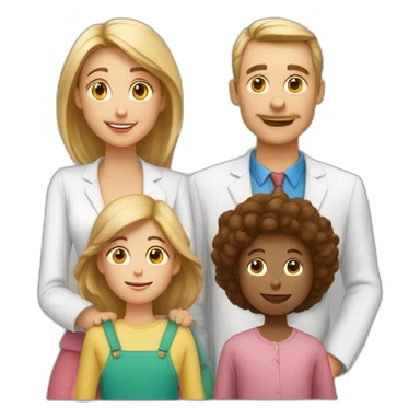 une famille blanche avec deux parents, et  1 fille, un garçon, un garçon, un garçon, un gracon sticker