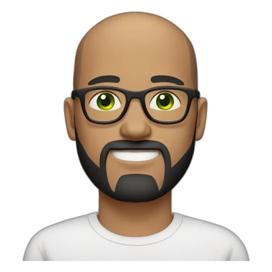 Man with dark buzzcut hair, beard and glasses with thin frames. Whie skim green eyes.  sticker
