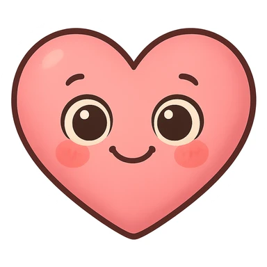 a new cute pink emoji, heart-shaped, big eyes, smiling, blushing cheeks sticker
