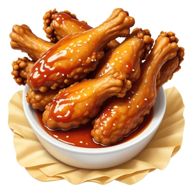 Cinematic crispy chicken wings, golden-brown and glazed with spicy sauce, crunchy coating, juicy inside, piled high with dipping sauce on the side, ultra-realistic and mouthwatering, inviting and bold. sticker