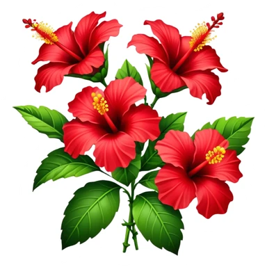bouquet red Hawaiian hibiscus, luxuriant, stem, leaf, bud sticker