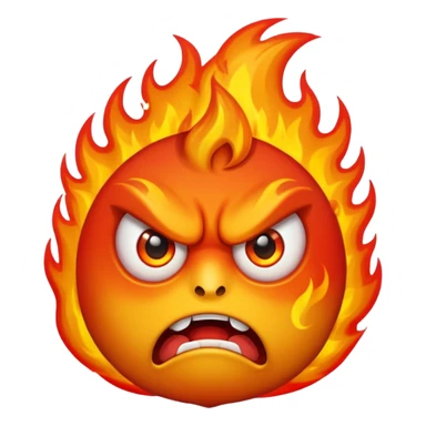 furious fire emoji, exaggerated angry eyes, wild fire sticker