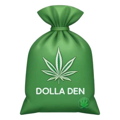 Weed pound baggie with the name Dolla Den and a logo sticker