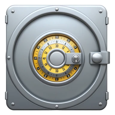 A secure vault door with a central combination dial sticker