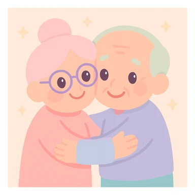 grandparents hugging, colorful illustration sticker