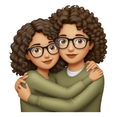 Hugging a olive skin toned girl with glasses and medium length curly hair sticker