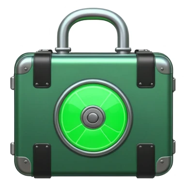 nuclear suitcase with a glowing green lock sticker