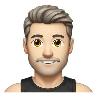 Pale skinned Fit Man With the biceps and dark brown hair in black shirt, gray sports shorts and white Sneakers sticker