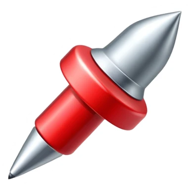 Red push pin with shiny metal top and sharp point sticker