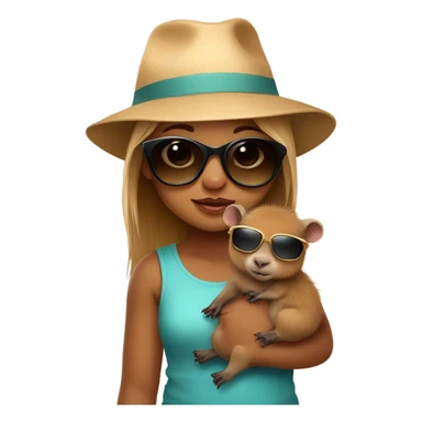 baby girl with hat and sunglasses holding capybara  sticker