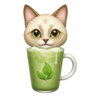 Happy Siamese Cat holding in its paws an iced matcha latte sticker