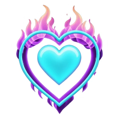 futuristic minimalistic fire heart made of purple (#8B5CF6) and cyan (#00E0FF) neon lines, dark background, digital tech aesthetic, no face, 1:1 aspect ratio sticker