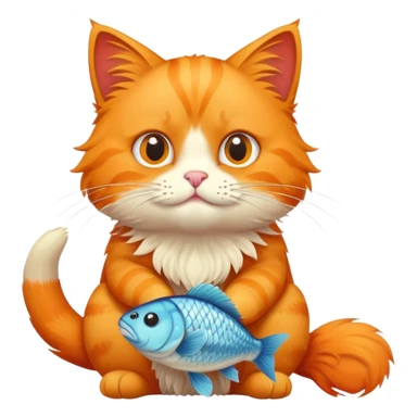 orange cat sitting and eating a fish sticker