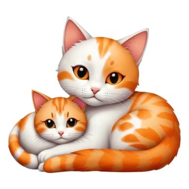 A white cat with black spots cuddling a tabby cat sticker