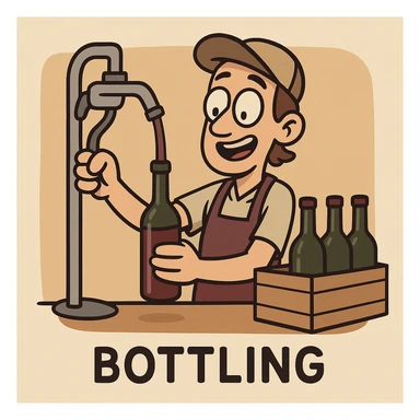 icon representing bottling in wine making process, flat toon style sticker