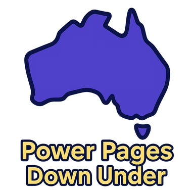 clean modern icon of the map of Australia with no thick border, text 'Power Pages Down Under' below, designed for use on a purple background, main colors #403DAD and vibrant purple, accent #fff7ad, no Power Pages icon, no digital web overlay sticker