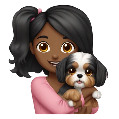 Black hair girl holding a Yorkie Shih Tzu puppy￼ sticker