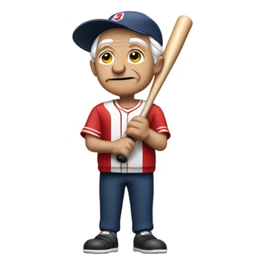 Feeble old man holding a baseball bat in a red pinstriped uniform sticker