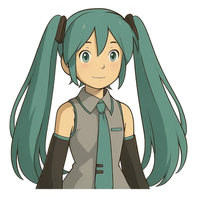 ghibli style Hatsune Miku with teal twin tails sticker