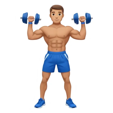 man with blue shorts doing side-lateral raise (T pose) with light dumbbells sticker